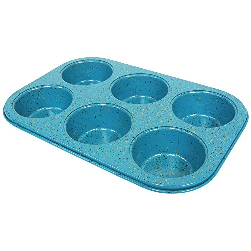 casaWare Toaster Oven 6 Cup Muffin Pan NonStick Ceramic Coated (Blue Granite) - color: Blue Granite