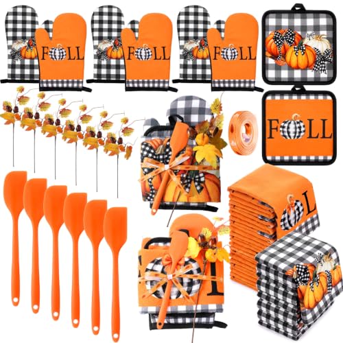 Rtteri 31 Pcs Fall Pumpkin Kitchen Gift Set Thanksgiving Kitchen Towels