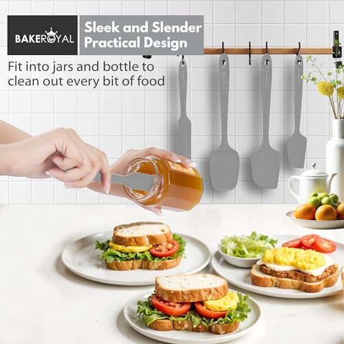 BakeRoyal Silicone Spatula Set, 600°F Heat Resistant, 4 Piece BPA-Free Food Grade Silicone Kitchen Utensils Set for Baking, Cooking & Mixing, Non Stick Silicone Cooking Utensils Set - Gray - color: Gray