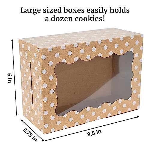 Polka Dot Cookie Boxes - 12 Pack - Brown Bakery Gift Box with Window - color: Craft White Polka Dots
