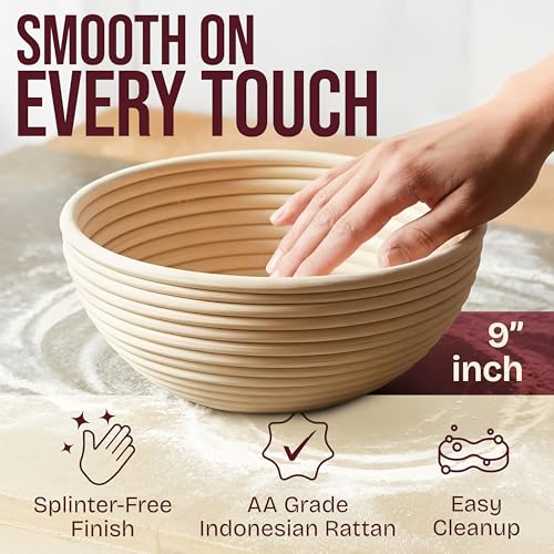 Superbaking Sourdough Banneton Bread Proofing Basket, 9" Round, Set of 2