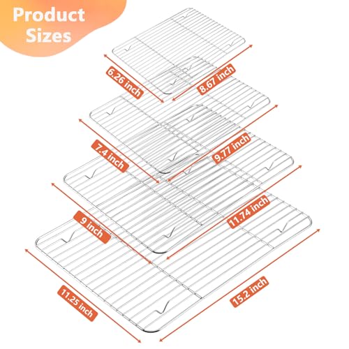 P&P CHEF 4 Pcs Baking Wire Rack for Cooling, 8.6 + 9.7+ 11.6 + 15.3 Inch - size: 8.6 + 9.7+ 11.6 + 15.3 Inch