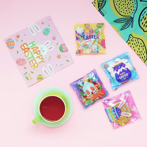 Jagrove 100PCS Cellophane Bags 4X4 Inch Clear Self Sealing Goodie Candy Cookie Snack Treat Bags for Easter Party Supplies Bakery - color: Bunny Print B, size: 100 Count (Pack of 1)