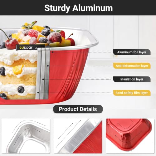 EUSOAR Disposable Ramekins with Lids, 30 pack 8oz Aluminum Foil Cupcake Baking Cups Containers Wrappers with Lid, Dessert Cups with Lids Mini Aluminum Cheesecake Pan Creme Brulee Ramekins-Red - color: Red, size: 30pcs, 8oz