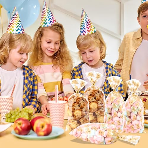 100 Pcs 5 x 11 Inch Clear Cellophane Treat Bags with 100 Gold Twist Ties, Bear Printed Food-Safe Plastic Bags for Gift Wrapping, Birthday, Wedding, Valentine's Day, Party, Classroom Gifts - color: Rainbow (Cub), size: 5x11inch(100pcs)