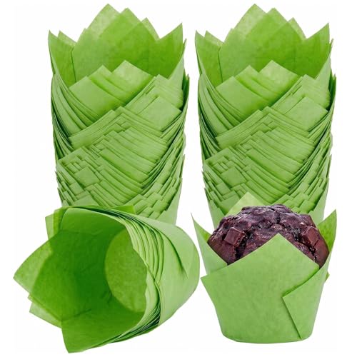 200 Pcs Green Tulip Cupcake Liners for Baking, Standard Size - color: Green