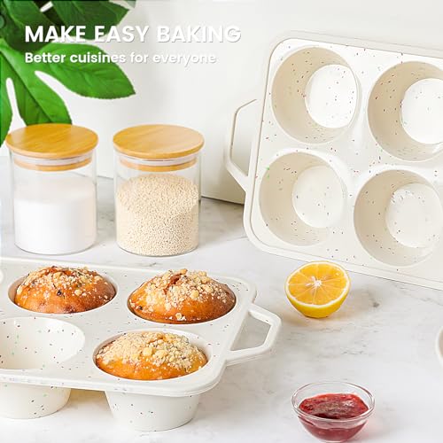 Vinino Jumbo Muffin Pan with Metal Reinforced Frame-2Pack, Silicone Cupcake Pan for Baking 6 Cup Jumbo Size, BPA Free Silicone Muffin Tray, Cupcake Baking Pan Molds for Oven Dishwasher Safe-Cream - size: Jumbo