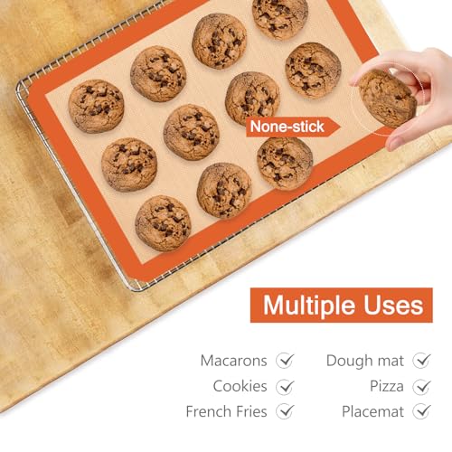 Silicone Baking Mat Set of 3, Non-Stick 2 Half & 1 Quarter Sheets - color: Orange, size: 2Half Sheets+1Quarter