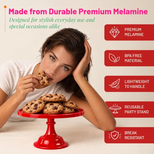 11-Inch Red Cake Stand, Melamine Pedestal Dessert Display for Parties - color: Red