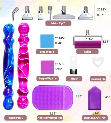 25PCS Purple&Blue Threaded Diamond Art Pens Tools, Upgraded Stainless Steel Tips Diamond Art Pen No Loosen - color: 25PCS(Set B)