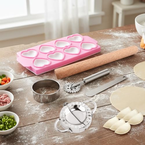 8PCS Ravioli Maker Press Set,for Homemade Pasta,Dumpling,Pastry Kit(Pink) - color: Pink
