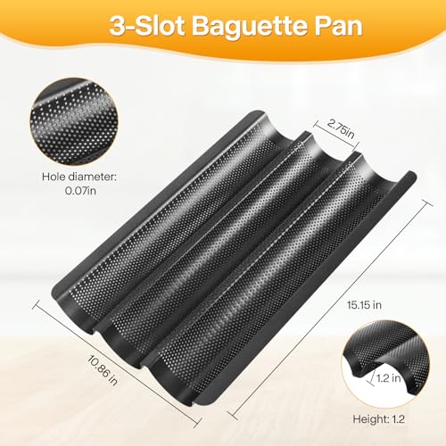 Baguette Bread Pan Kit, Perforated Nonstick 3 Loaf Bread Pan, Black - color: Black