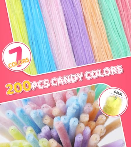 IOOLEEM Pipe Cleaners,200pcs 7 Colors Pastel Macaron Candy Colors - color: Macaron Colors, size: 200 Count