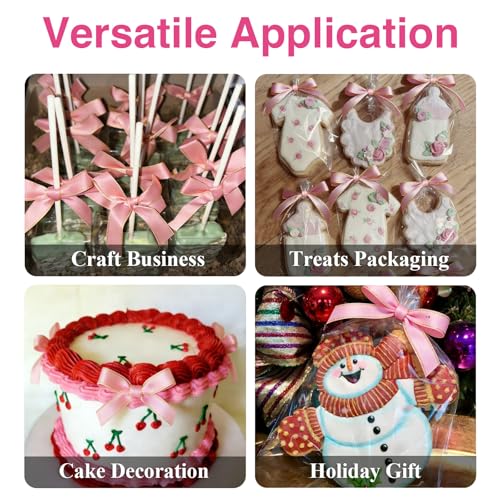 Roxjaejae 150 Pcs Cake Pop Kit, Paper Cake Pop Sticks with Clear Cellophane Bags and Pink Bow Twist Ties, Cake Pops Making Tools for Lollipops, Candies, Chocolates, Cookies, DIY Desserts