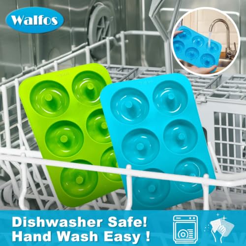 Walfos Silicone Donut Mold - Non-Stick Silicone Doughnut Pan Set, Heat Resistant, Make Perfect Donut Cake Biscuit Bagels, BPA FREE and Dishwasher Safe, Set of 2 - color: Blue&Grass Green, size: 3 Inch Diameter
