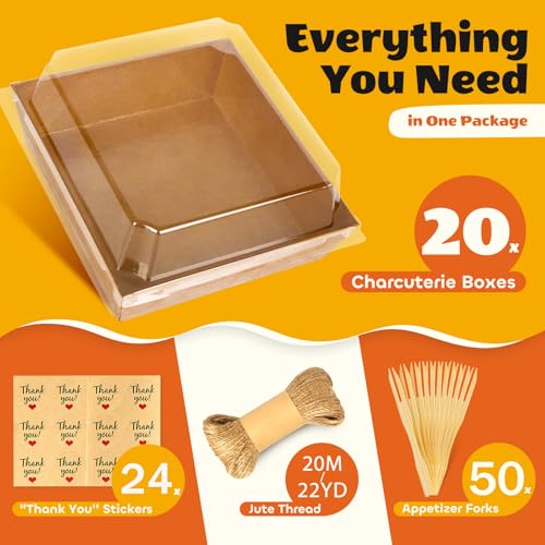 20Pcs Small Charcuterie Boxes with Clear Lids, Kraft Food Container - color: Brown 20