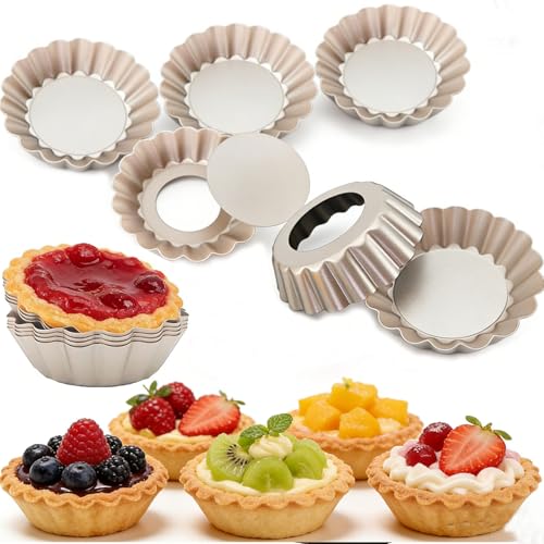DATANYA Mini Tart Pans Removable Bottom 3 Inch, Carbon Steel Nonstick Quiche Pan Pie Tart Tin Mold, 0.8inches High for Baking Tartlets, Pies, Cakes, Cupcakes - Premium Champagne Gold 12PCS - size: 3.15 Inch X 0.8-inch
