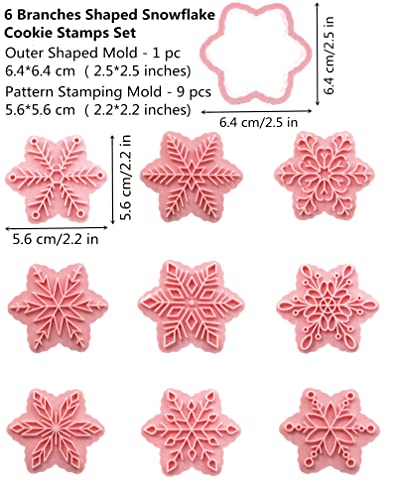 6-Pointed Snowflake Cookie Stamps Plastic Pink 9 Patterns Christmas