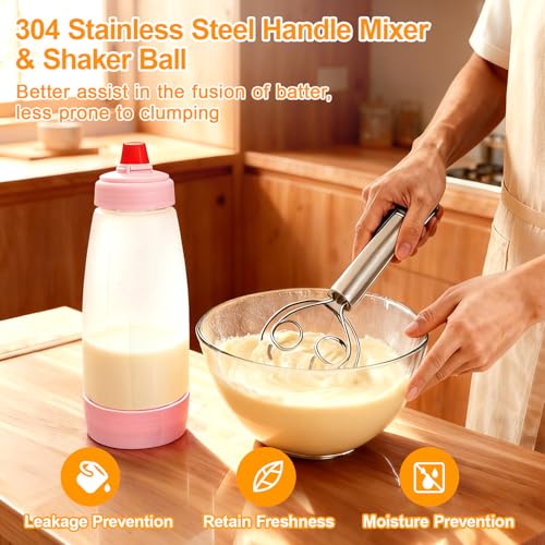 Pancake Batter Dispenser Bottle Kit (Pink) - color: Pink
