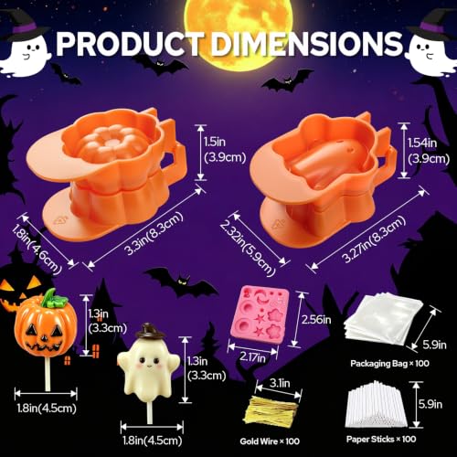 Halloween Cake Pop Mold with Sticks and Wrappers Kit - color: Pumpkin&Ghost(Orange)