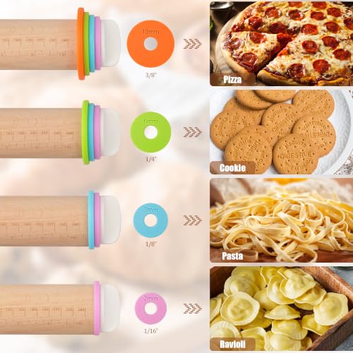 Adjustable Rolling Pin with Thickness Rings, 14 Inch Wood Roller - size: 14INCH