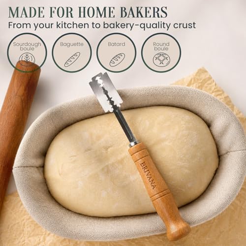 Bread Lame for Sourdough, Beech Wood Bread Scoring Tool with Protective Cover and 5 Replacement Blades