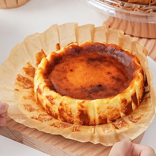 50pcs Disposable Parchment Paper Basques Cupcake Liners Cake Pan Liners Baking Wrappers Oilproof Wrap Paper for Cheesecake,Oven, Air Fryer (6inch) - color: Natural, size: 6inch