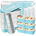 100 Pack Mini Loaf Pans with Lids and Spoons,6.8oz Bule Small Loaf Pans - color: Light Blue