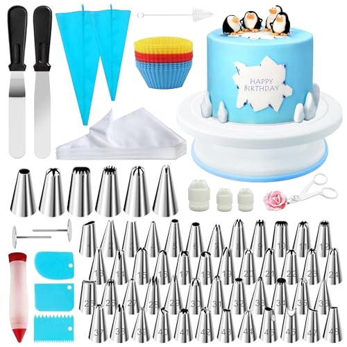 Cake Decorating Supplies180 Set,Steel Piping Frosting Tips For Beginners With Cake Turntable Icing SpatulaCake Spatula,baking tools and accessories for cakes Cake Spinner for decorating - color: 181PC