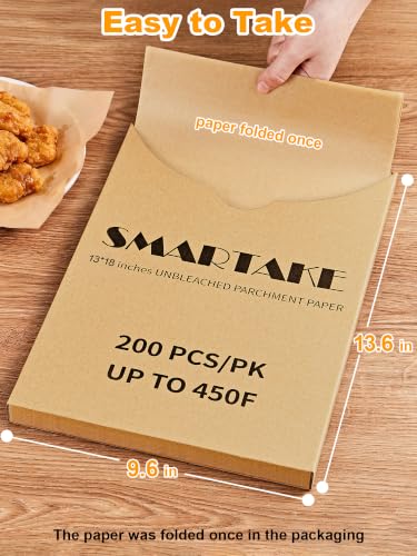 SMARTAKE 200 Pcs Parchment Paper Baking Sheets, 13x18 Inches, Non-Stick - size: 13" x 18"