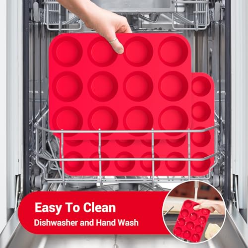 Redfly 4 Pack Silicone Muffin Pans for Baking & Cupcake Pan - 12 Cup Regular Size Silicone Molds, BPA Free Egg Bites Mold - color: Red, size: 4pcs: 12-Cup Regular