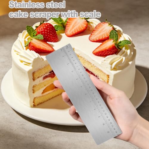 12 Inch Stainless Steel Cake Scraper with Scale, Icing Smoother Tool, Double-Sided Scraper for Buttercream Frosting, Cake Decorating, Baking(Silver)