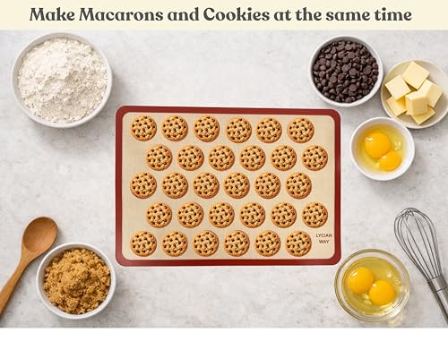 Macaron Silicone Baking Mats Set of 2, Half Sheet Nonstick Reusable Extra Thick Baking Sheet Liners for Macarons, Cookies and Pastry, Red - color: Macaron Red, size: 16.5"L x 11.6"W