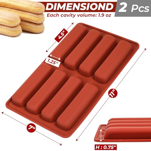 Webake Silicone Cream Canoe Pan, 2-Pack Finger-Shaped Eclair Mold for Baking, Filled Snack Cakes, Chocolate, Soap and Resin - style: Ladyfingers