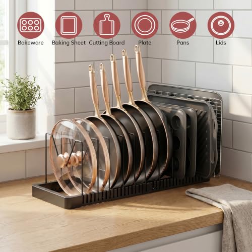 ORDORA Expandable Pot and Pan Organizer with 12 Adjustable Dividers
