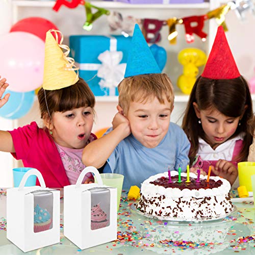 Cupcake Boxes, 30 Pcs Single Cupcake Boxes Individual Cupcake Containers Muffins Cupcake Carriers Holder Kraft Pastry Containers with Insert Window & Handle for Wedding Birthday Parties (White) - color: White