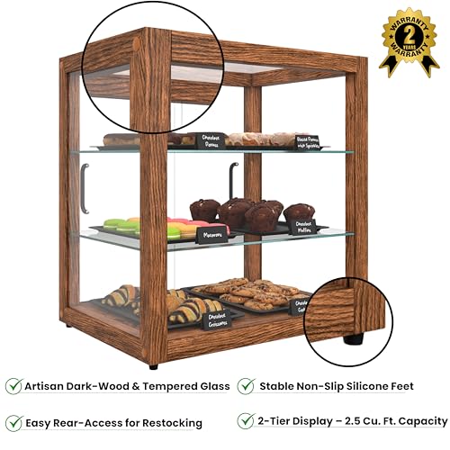 KoolMore 20 in. 3-Tier Dark Wood Countertop Dry Bakery Display Case, Pastry, Cake and Cookie Display with Tempered Glass - color: Dark Wood, size: 20 in.