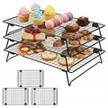 3-Tier Stackable Cooling Rack for Cooking and Baking, 17" x 11" Large Black Wire Cooling Rack, Foldable & Heavy Duty Cookie Cooling Rack, Oven Safe Baking Rack
