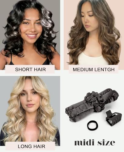 Midi Satin Heatless Curls Overnight Curling Rod Set - color: MIDI Onyx