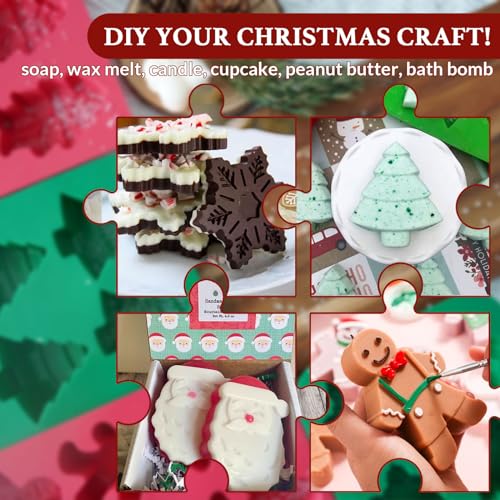 HKNMTT Christmas Silicone Soap Molds, 4 PCS Large Size Xmas Soap Cake Mold Set, 3D Tree Snowflake Gingerbread Santa Snowman Moulds for Home DIY Gifts Candles Chocolate Ice Cube Bath Bombs Jelly - style: Christmas 4PCS