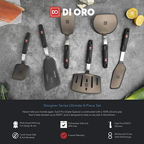 DI ORO Silicone Turner Spatula Set - 600F Heat Resistant, 6-Pc Black - size: Ultimate Set