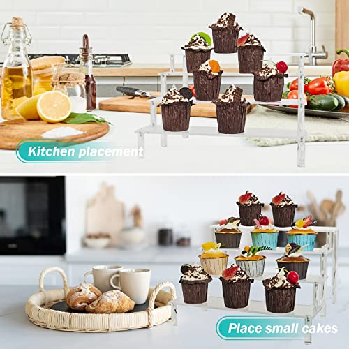 Acrylic Display Risers Cupcake Stand for Food Desserts,Perfume Organizer 4 Tier Clear Shelf Display Stand Funko POP Collections,Perfume Stand for Organizer and Decoration(12 x 8 x 6 Inch)
