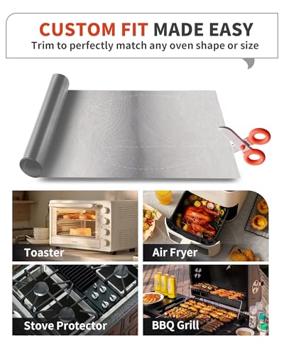 3 Pack Oven Liners for Bottom of Oven, 17x25" Large Heavy Duty Non-Stick Reusable Oven Mat for Electric, Gas, Toaster & Convection Ovens - BPA & PFOA Free, Dishwasher Safe, Kitchen Essentials, Silver - color: Silver, size: 3 Pack 17”x25”