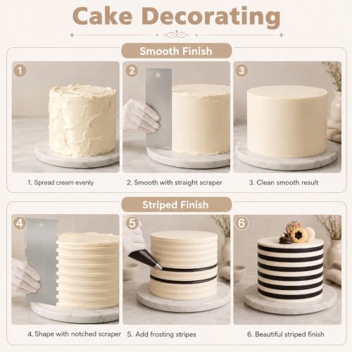 5PCS 9 Inch Cake Scraper Set Stainless Steel Smoother Comb Double Sides