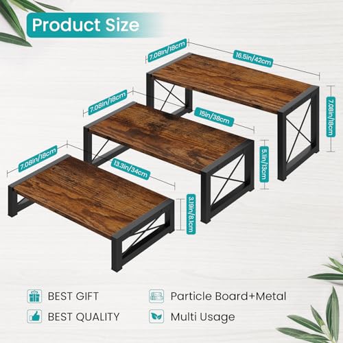 ELITEROO 3 Tier Cupcake Stand & Wood Display Risers, Dessert Stands for Cup Cake or Food, Riser Display Stand for Perfume Collectibles, Tiered Shelf Organizer for Market Retail Vendors, Rustic Brown - color: 3 Tier, Rustic Brown