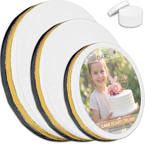 0.5" Cake Drums 8, 10 & 12 Inch (9 Pack) in White, Gold & Black Color Set - color: White + Gold + Black