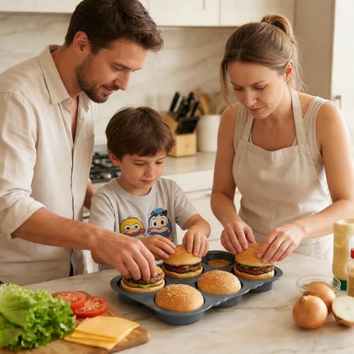 Silicone Hamburger Bun Pan, Nonstick Bread Pan Baking Pan, 6-cavity - size: 6-cavity