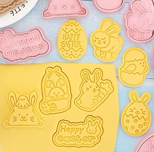 8-Piece Cute Easter Rabbit Cookie Cutters Set - Plastic Easter Egg Cookie Mould Press - Baking Kitchen Tools - color: Easter B