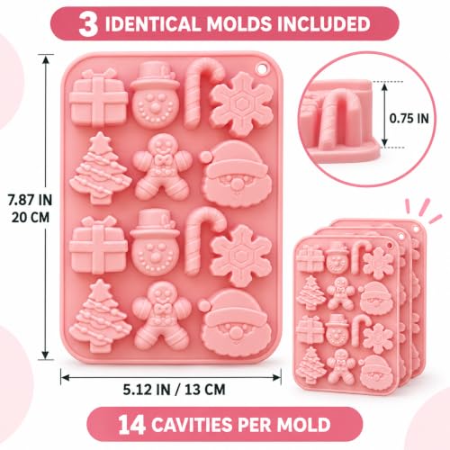 Christmas Chocolate Molds for Baking,3PCS Candy Silicone Molds - color: Christmas Molds 3 pcs