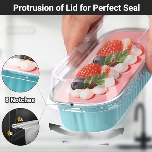 EUSOAR Baking Cups with Lids, 25pcs 6.8oz 6.5"x2.5"x1.2" Disposable Aluminum Foil Mini Loaf Cake Pans Tin with Lids，Cupcake Ramekins Baking Cups Containers Cheesecake Creme Brulee Ramekins Pan - color: Blue, size: 25pcs